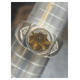 Sterling Silver Ring Sz 10 Tw 6.2g Mens Amber
