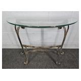 Half Moon Glass Top Table With Wrought Iron Legs