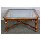 Beautiful Oak Cocktail Table 2/ Dbl Glass Top