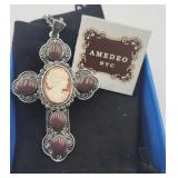 New Amedeo Nyc  Cameo Cross Pendant Necklace
