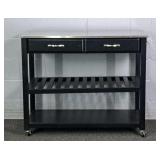 Solid Wood Rolling Island W/ Stainless Top