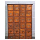 Vintage 24 Drawer Oak Finish Library Card Cabinet