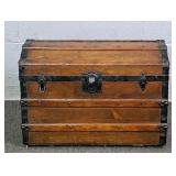 Beautiful Refinished Small Camelback Wood Trunk