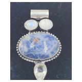 .925 Sodalite Rainbow Moonstone Gemstone  Pendant