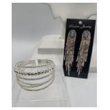 Rhinestone Cuff Bracelet And Long Pierced