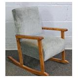 Vintage Upholstered Oak Childs Rocker