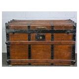 Large Refinished Antique Trunk W/ Metal Accents