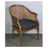 Round Back Bamboo & Cane Accent Chair W/ Cushion