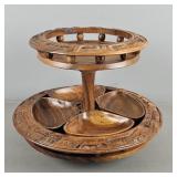 2 Tier Rotating Wood Server W/ Removable Trays