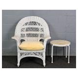 Lot Of 2 Painted Natural Wicker Patio Arm Chair