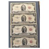 Lot Of 4 Red Seal $2 Bearer Notes