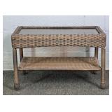 Synthetic Wicker & Glass Patio Table W/ Shelf
