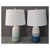 2x The Bid Beachy Porcelain Table Lamps W/ Shades