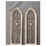 Pair Wood &metal Cathedral Arch Hanging Wall Decor