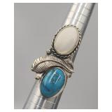 Sterling Silver Navajo Turquoise& Mop Sz 7 Ring