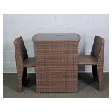 3 Pc Set Synthetic Wicker & Glass Patio Bistro Set