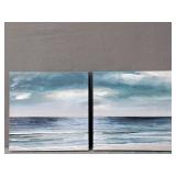 Set Of 2 Beach Scene Textured Prints On Canvas