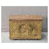 Small Embossed Brass Over Wood Hinged Lid Trunk