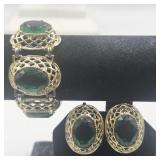Chunky Costume Green Bracelet And Clipon Earrings