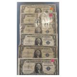 Lot Of 6 Us $1 Silver Certificates - 1935