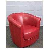 Faux Leather Barrel Back Swivel Accent Chair
