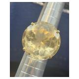 Heavy Gold Plated Citrine Glass Statement Ring Sz