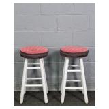 2x The Bid Wooden Stools W/ Pink & Purple Cushions