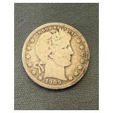 1909 D Barber Silver Quarter