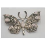 Sterling Silver Butterfly Mother Of Pearl Brooch