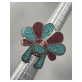 Sterling Silver Navajo Crushed Coral Turquoise