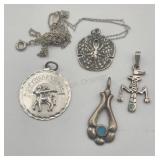 Sterling Silver Lot 4 Pendants & Chains Tangled