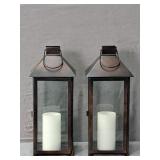 Pair Decorative Metal & Glass Luminaries
