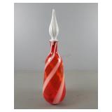 21" Vintage White Stripe & Cranberry Wine Decanter