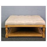 Button & Tuck Upholstered Oversize Ottoman W/shelf