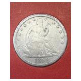 1858 Liberty Seated Silver Half Dollar & Stamp