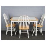 4 Pc Solid Wood Dinette Set W/ Tile Top Table