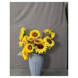 Painted Ceramic Vase W/ Faux Sunflowers