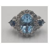 Sterling Silver Swarovski Aquamarine Crystal Ring