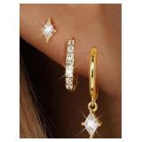 Gold Hoop Earrings Set For Women, Dainty 14k Gold