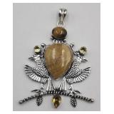 .925 Yellow Lace Agate Citrine Tigers Eye Pendant
