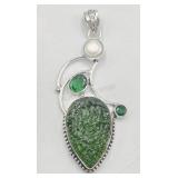 .925 Moldavite Glass Green Quartz  Pendant