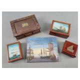 5x The Bid Nautical Trinket Boxes And Book