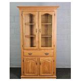 Solid Oak & Glass Tall Corner Cabinet