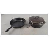 2x The Bid Cast Iron Skillet & Chix Fryer W/ Lid
