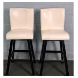 Pair Of  Vinyl Upholstered Wooden Swivel Stools