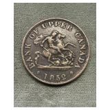 Rare 1852 bank of upper Canada half penny