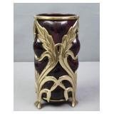 Blown Purple Glass & Solid Brass Vase