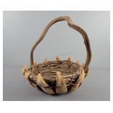 Rustic Handmade Basket W/ Natural Bentwood Handle