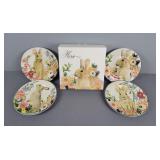 4 Pc Pottery Barn Flora Salad Plates Rabbit Design