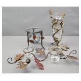 3x The Bid Metal Leaf & Vine Glass Candle Holders